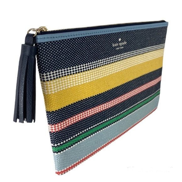 NWT Kate Spade Ash Street Boardwalk Stripe Tassel Woven Purse Bag Pouch Clutch - Picture 8 of 10